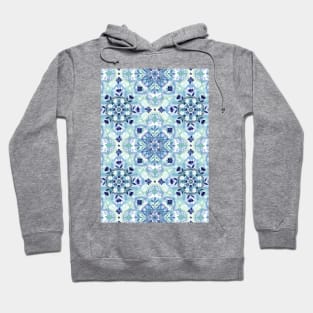 Navy Blue, Green & Cream Detailed Lace Doodle Pattern Hoodie